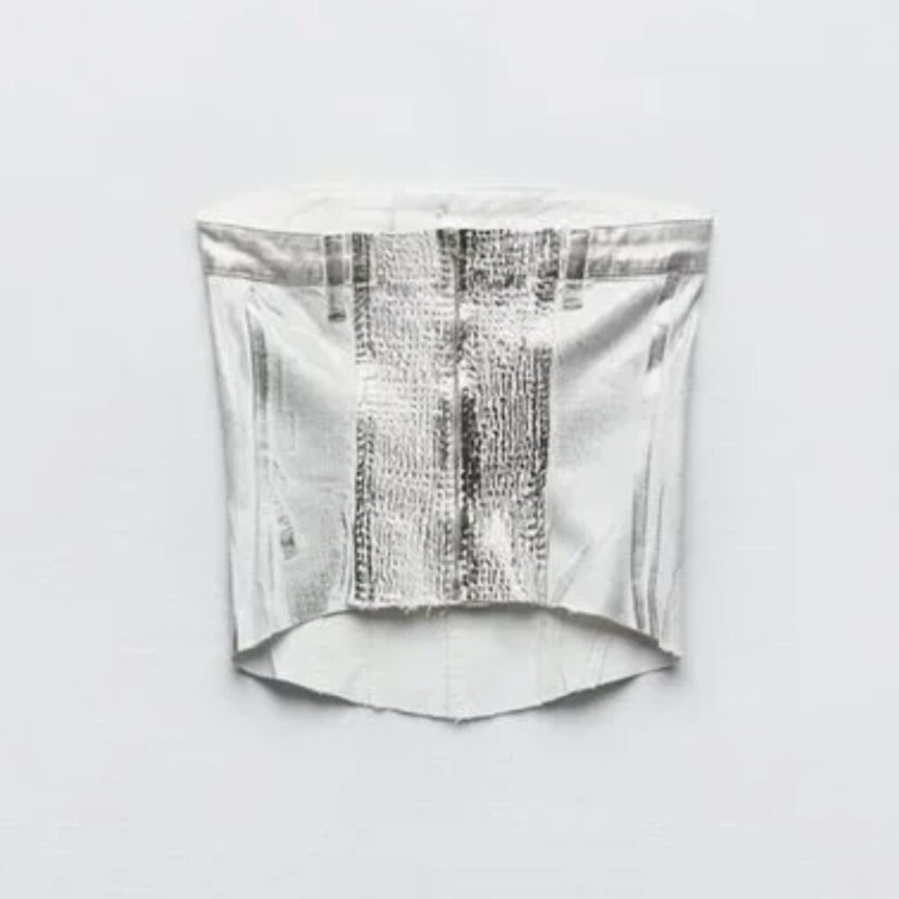 NWT ZARA METALLIC STRAPLESS TOP silver - Picture 5 of 6